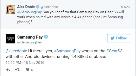 三星Gear S3将支持非自家安卓手机使用Samsung Pay
